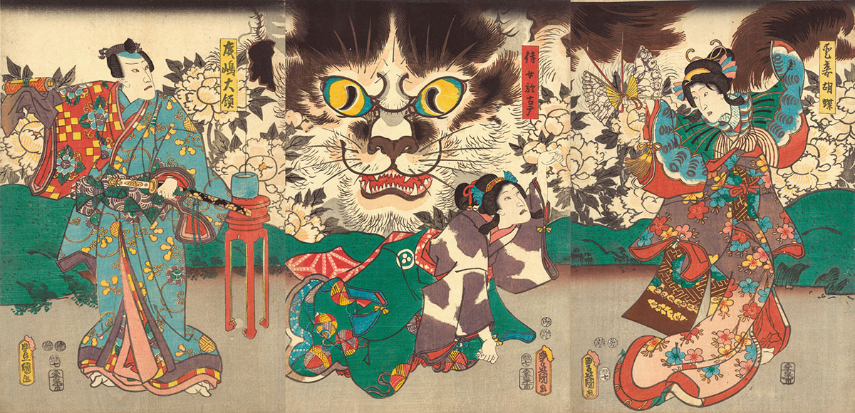85_Kunisada_Beloved-Concubine-Kocho,-Her-Maid-Okoma,-and-Narushima-Tairyo-japan-society-gallery-life-of-cats.jpg