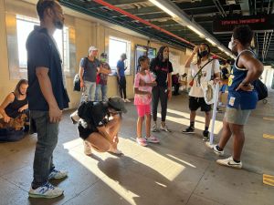 float-on-set-in-train-station