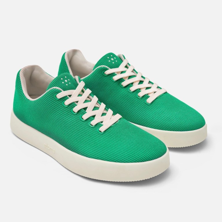 A pair of green mesh sneakers