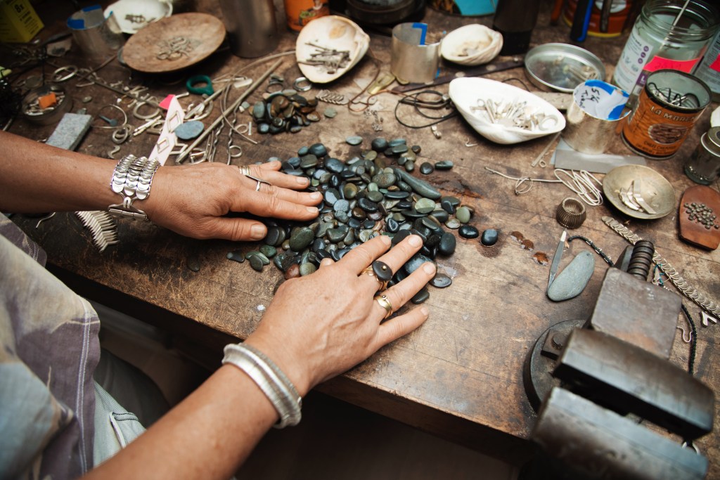 beach stones loose on a table