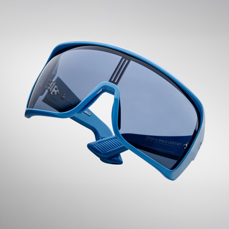 An angled front view Courtesy of Jacques Marie Mage's 2001 sunglasses in light blue