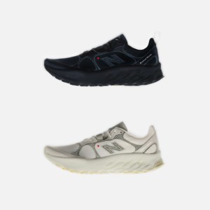 The new District Vision + New Balance Trail Running Shoe in black and in white shown from the side