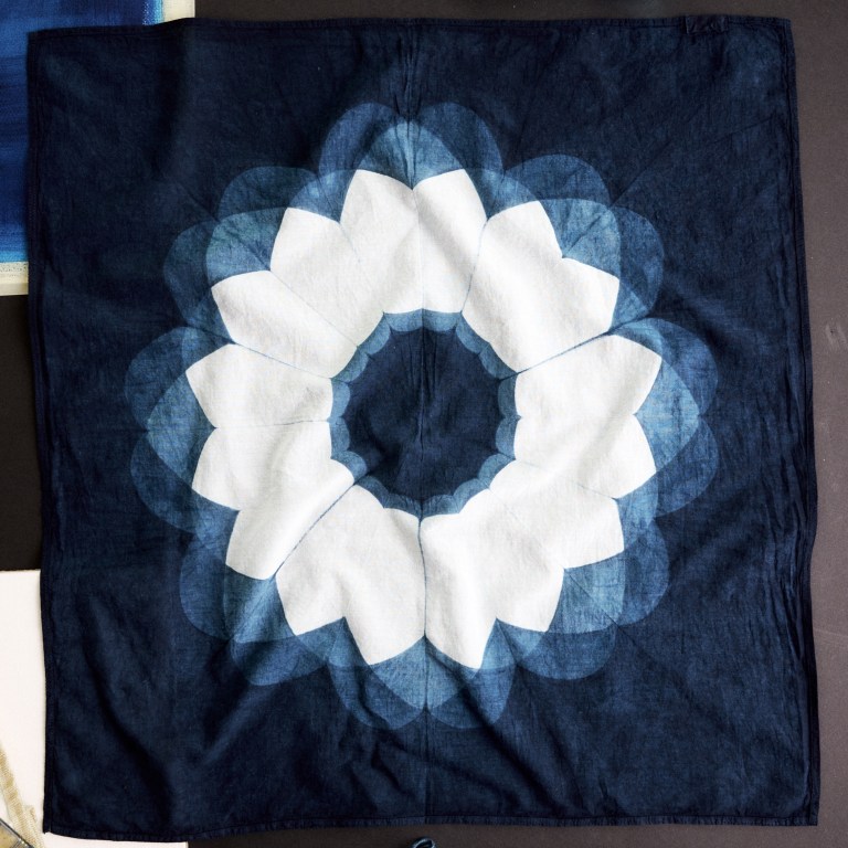 indigo dyed bandana with floral pattern