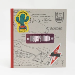 The cover of the Meyers Manx 60th Anniversary coffee table book, showing illustrations and stickers