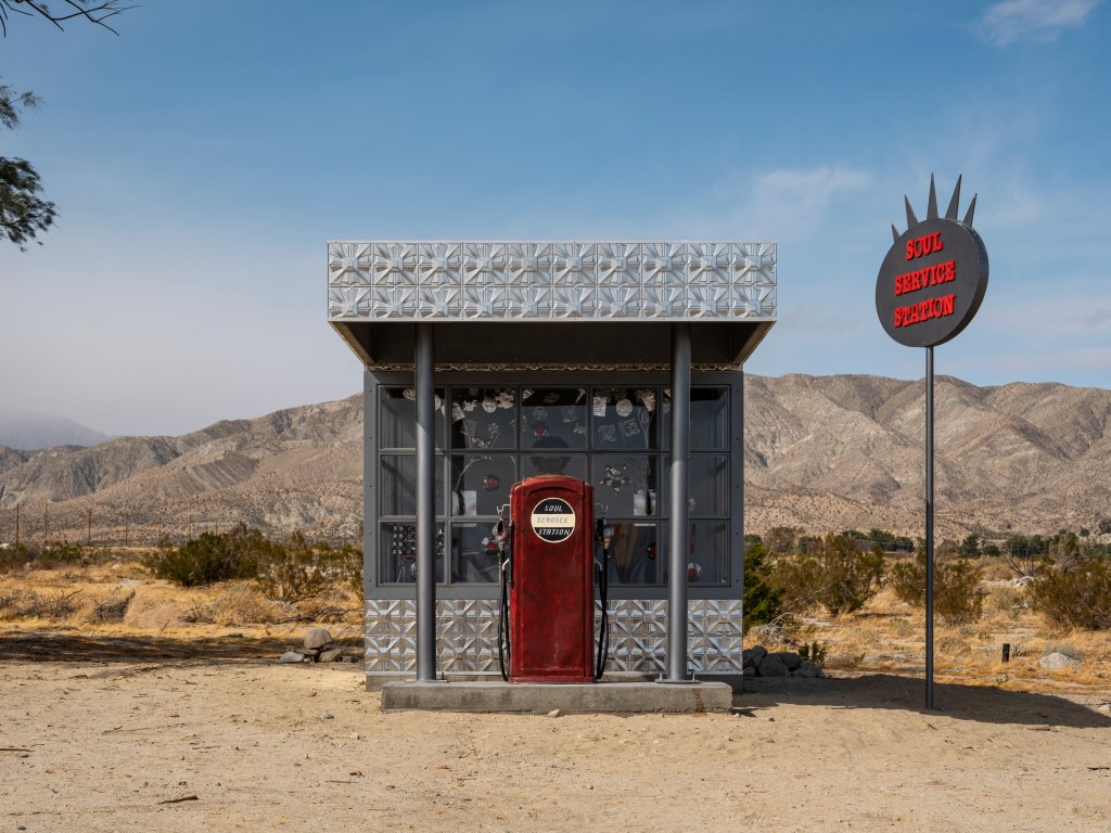 Desert X 2025 installation view of Alison Saar, Soul Service Station