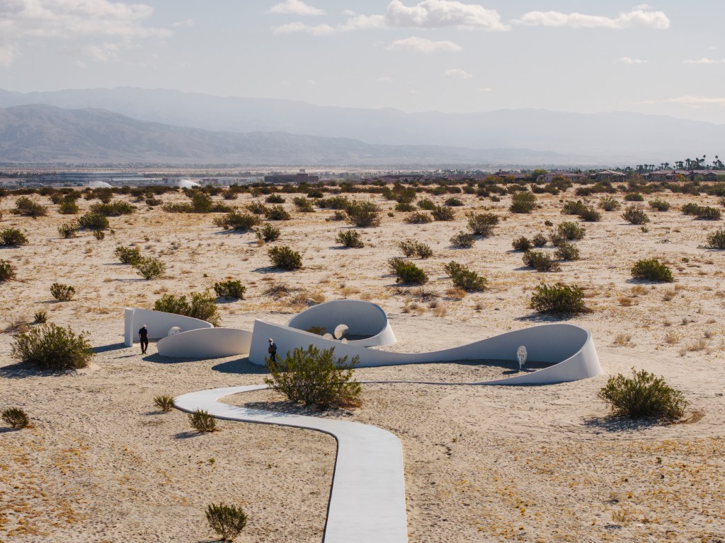 Desert X 2025 installation view of Sarah Meyohas, Truth Arrives in Slanted Beams