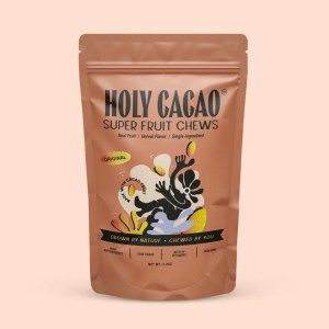 The front packaging of Holy Cacao's Dried Cacao Fruit
