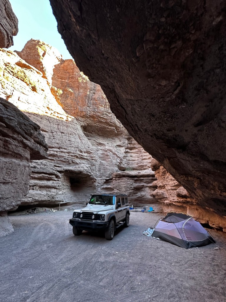 An Ineos Grenadier in New Mexico in front of rock formations