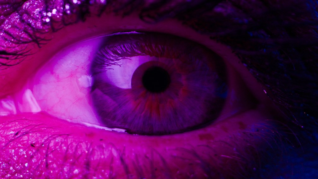close up image of an eye shot in pink light