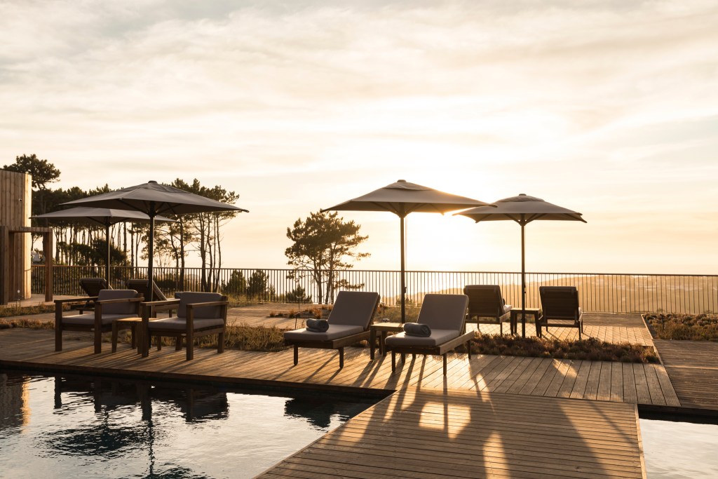 Sunset at the pool at Immerso Hotel, Portugal