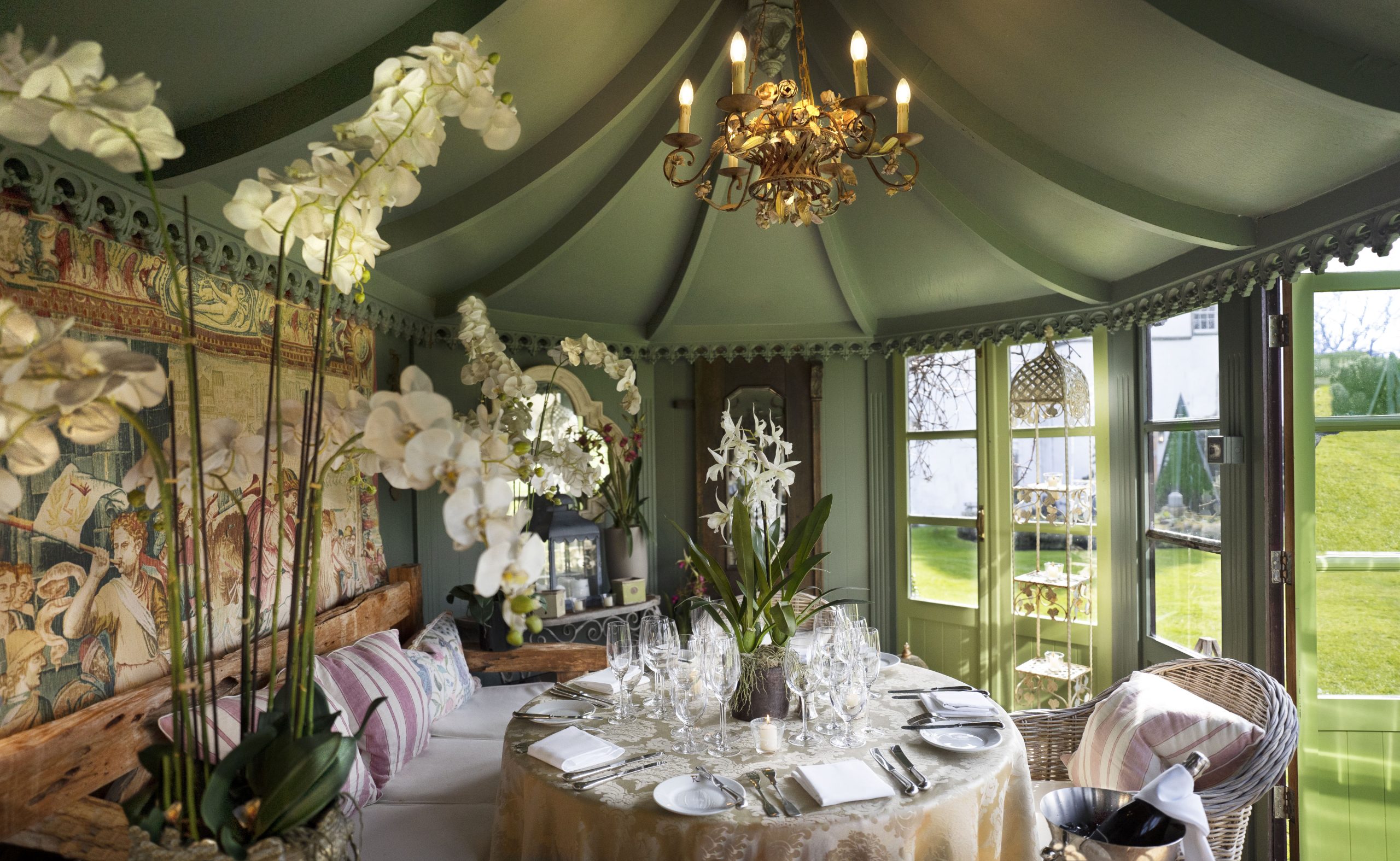 The inside of the tea house at Prestonfield House.