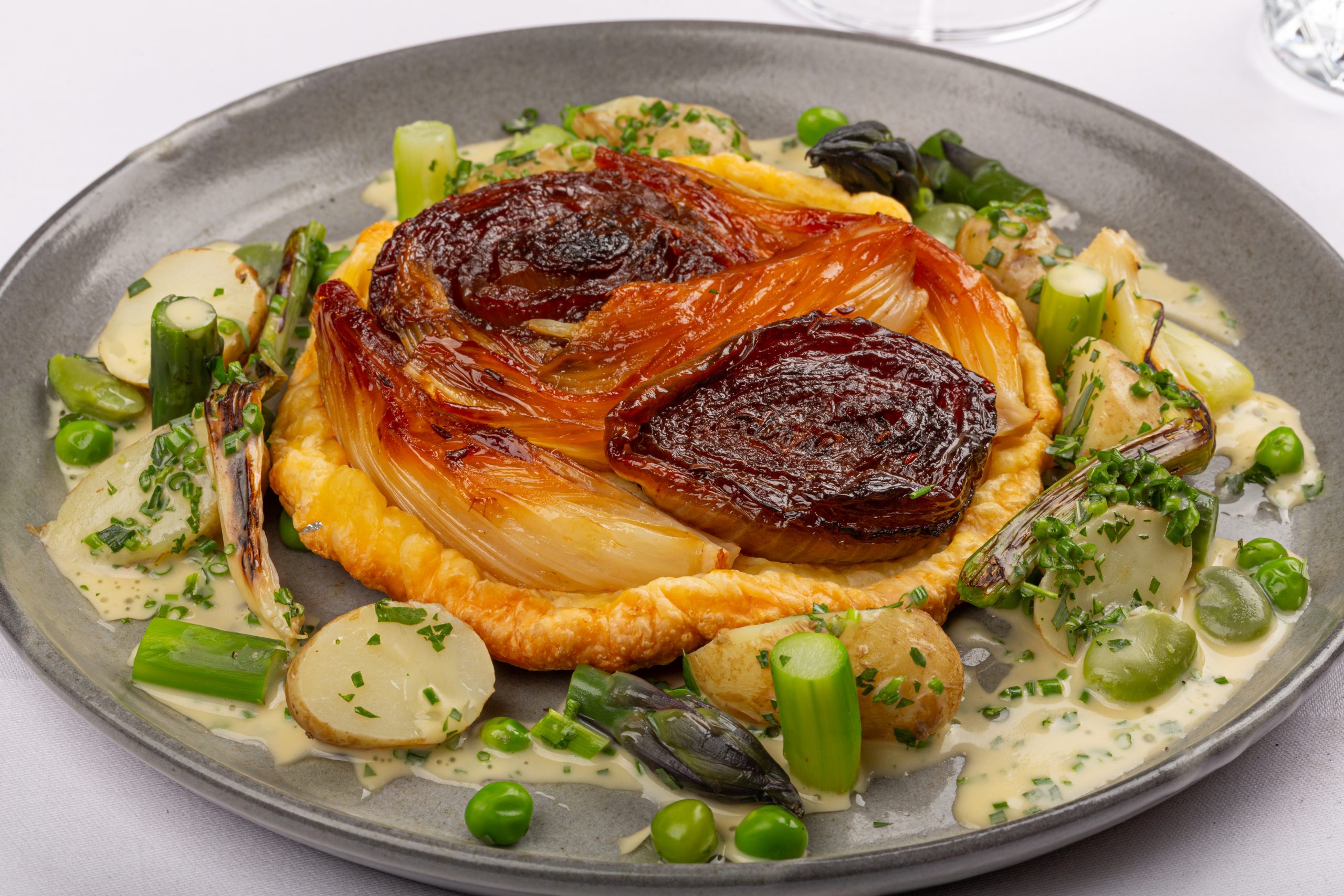 A closeup of a vegetal tarte at The Azalea, the restaurant at Glenapp Castle.