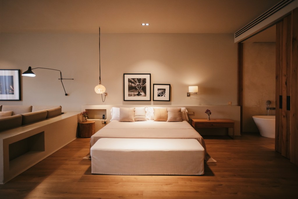 A guest room at Hotel Peralata in Peralada, Spain.