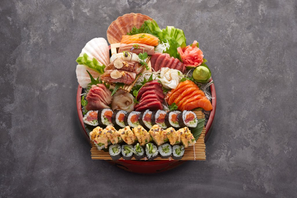 An overhead shot of a sushi dish at one of Schloss Elmau's restaurants.