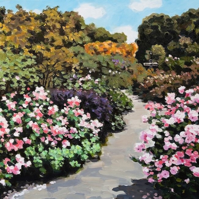 A rose garden oil painting by Pham Luan.