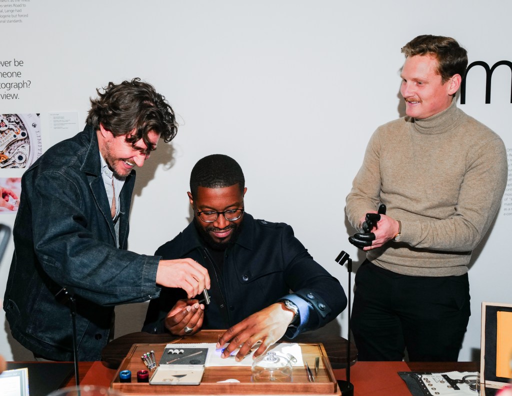 Jeff Hilliard and Shawn Michael Warren at a watchmaking demo at the Icons of Time exhibition.