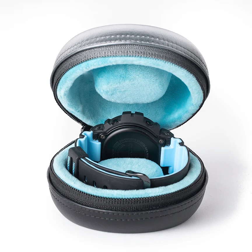 Discommon's Puck watch case took seven years to engineer and prefect. This image shows a watch in the open case