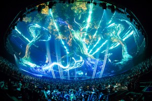 An electric blue light show at The Sphere in Las Vegas.