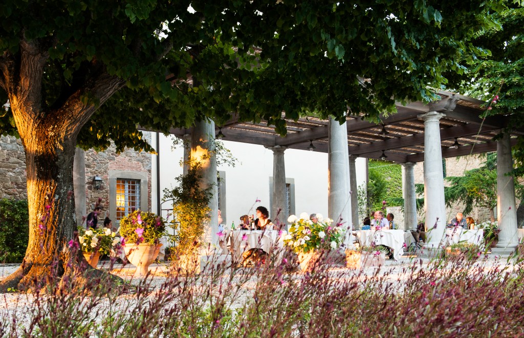 An outdoor dining area at Villa di Piazzano.