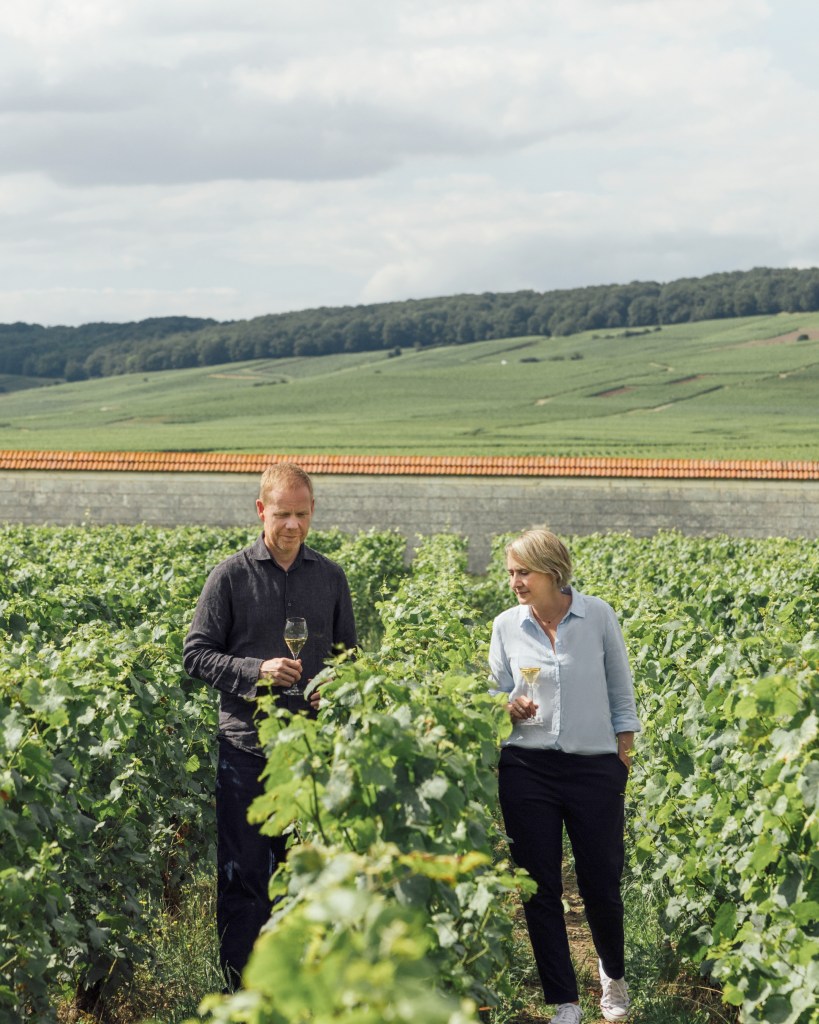 Max Richter and Julie Cavil tasting wines in the Krug Vineyard.