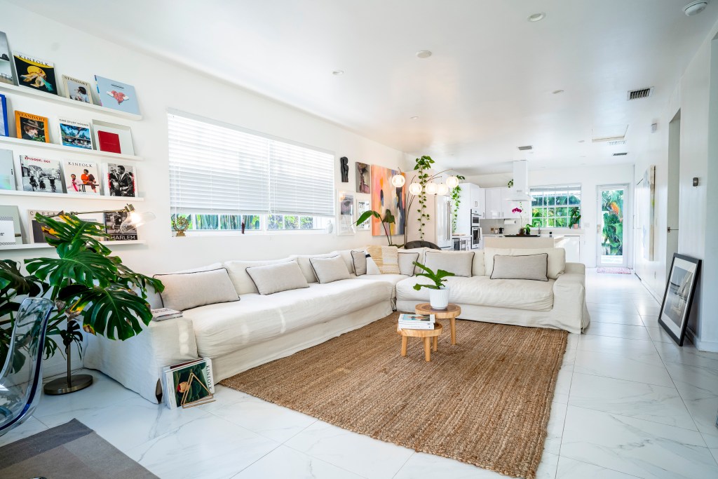 The living room of the Mimo Bungalow in Miami.