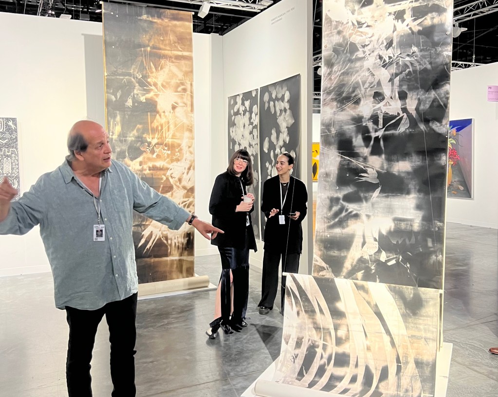 Roberto Huarcaya and Bridget Finn at Rolf Art in Miami.