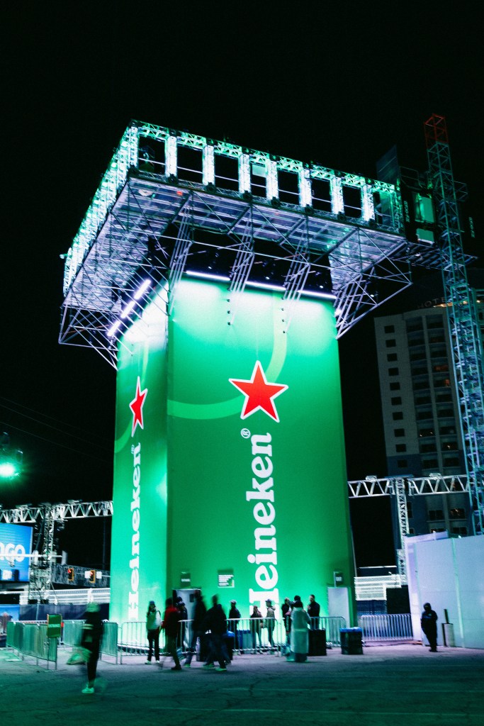 The Heineken Trophy Tower at the Las Vegas Grand Prix.