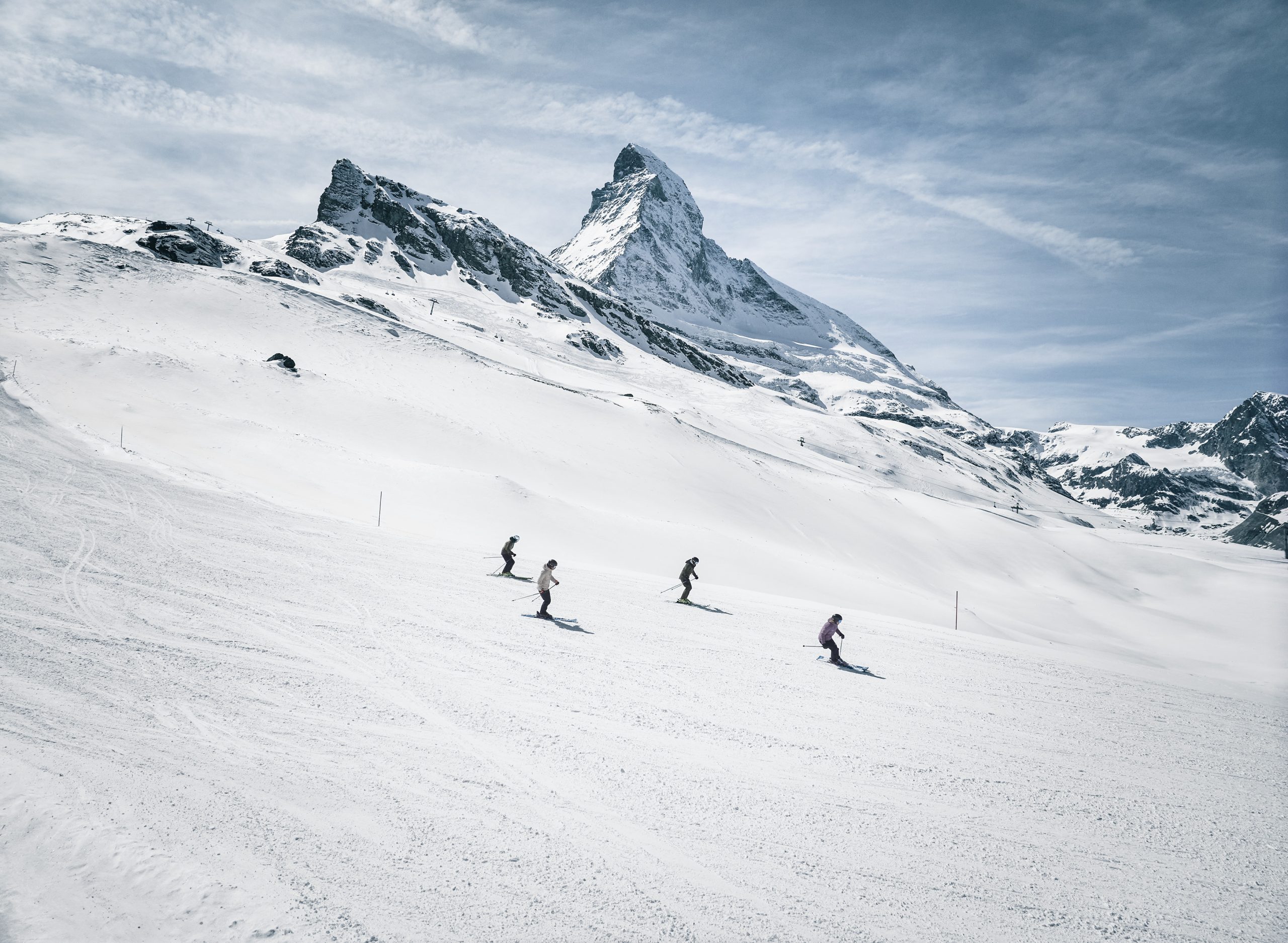 A group of people skiing at Matterhorn.
