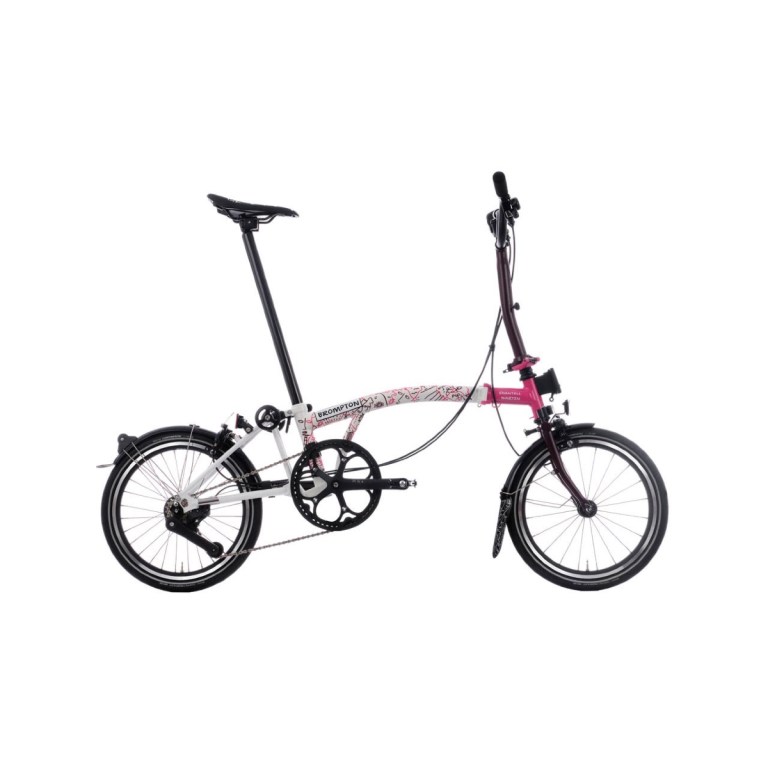 A side view of the Brompton X Shantell Martin P Line - 4-speed bicycle