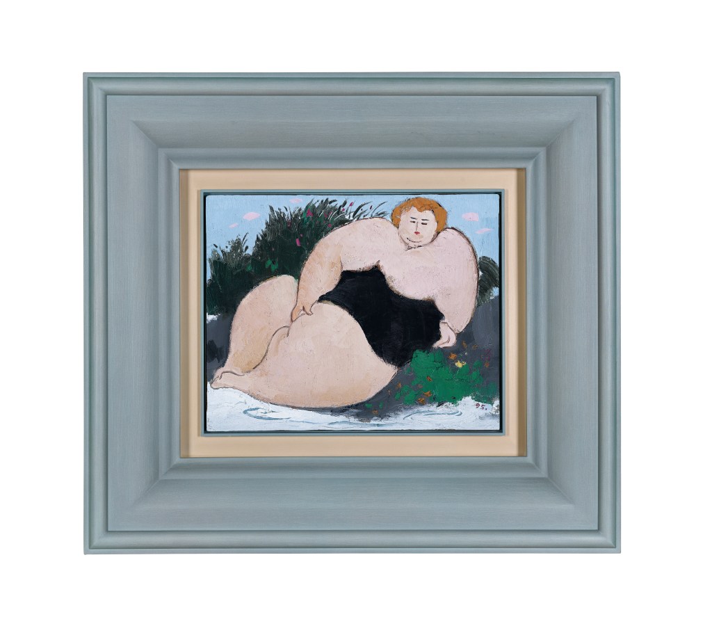 A painting on a large woman surrounded by plants by Wu Guanzhong at the Deji Art Museum.