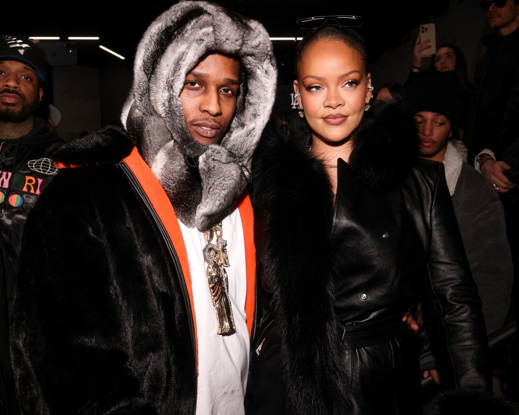 A$AP Rocky and Rhianna at the AWGE FW26 Runway Show.