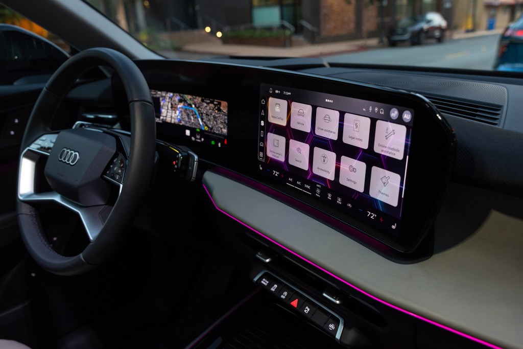 This photo shows the content on the two displays of the car's screen