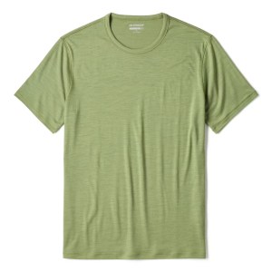 A Huckberry Proof Merino t-shirt in green on a white background