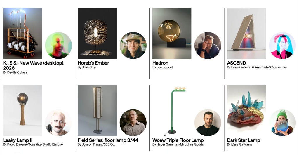A screen shot of eight participating designers and their lights