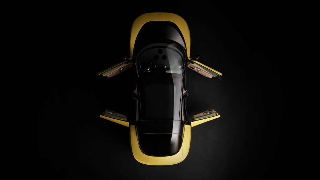 A view of the Ferrari Luce with the doors open, from above