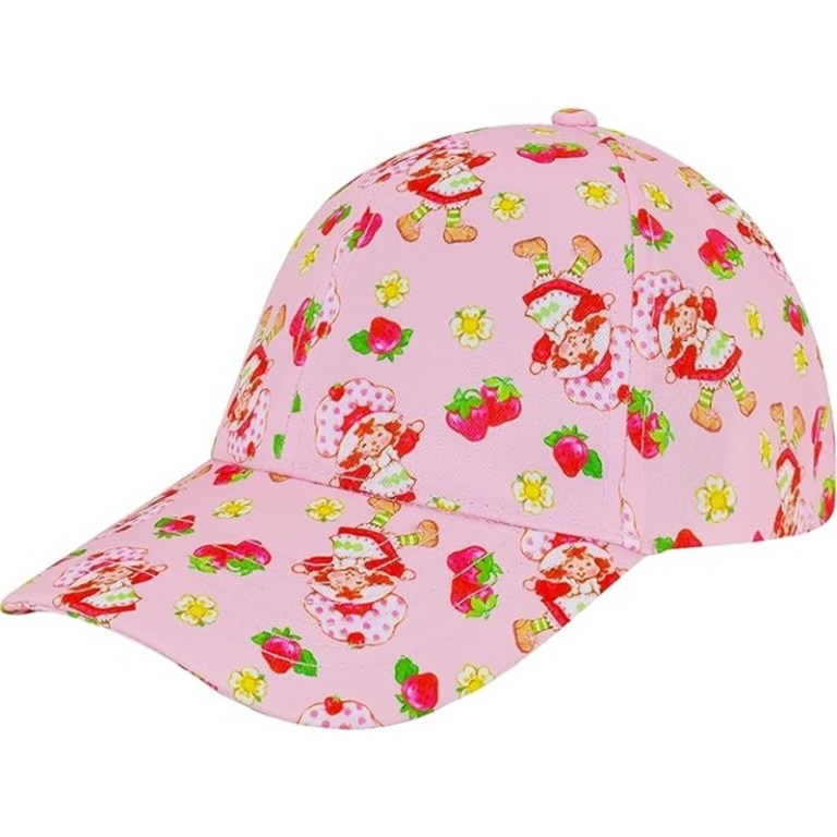 Strawberry Shortcake cap, angled view, shows the character in a pattern