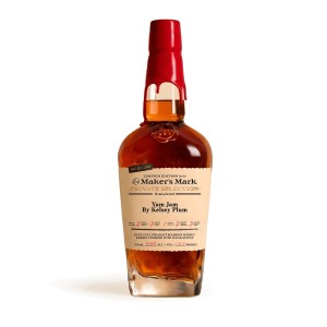 A bottle of Kelsey Plum's Yam Jam Maker's Mark Private Selection on a white background