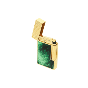 A gold ST Dupont Geode lighter features green enamel