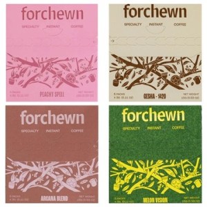 Four different coffee packages from Forchewn are shown on a plain background