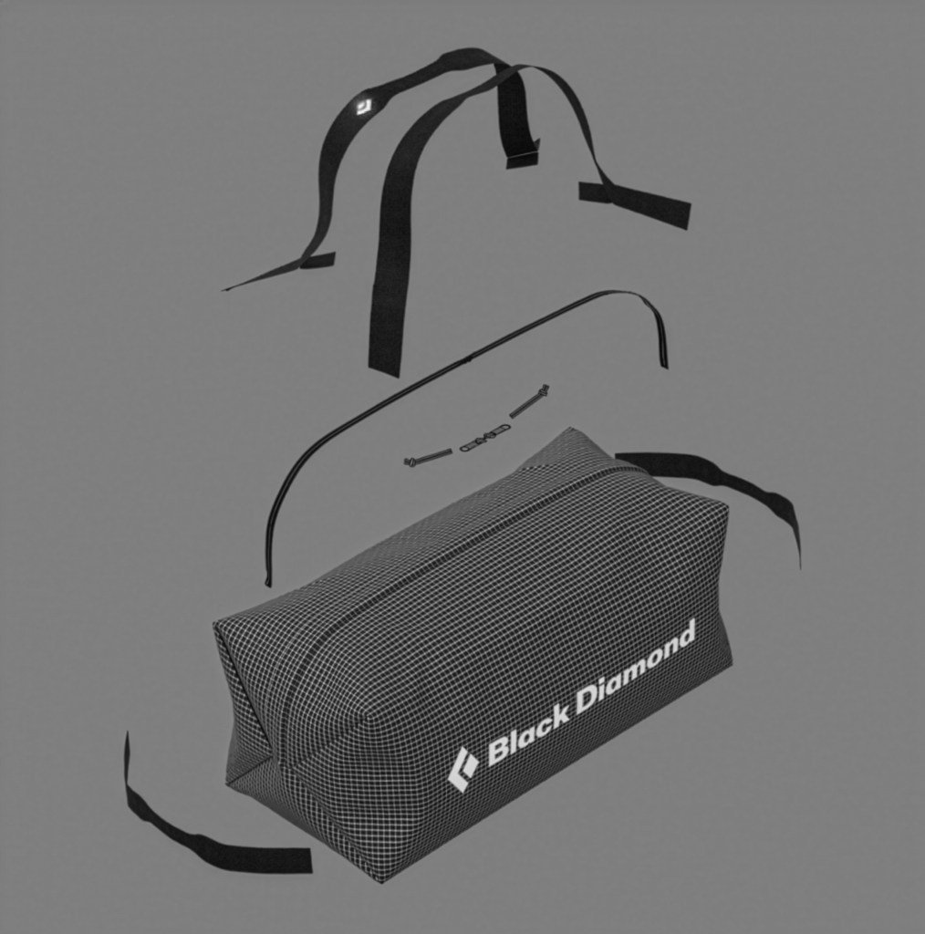 An exploded view of the Black Diamond Mission Duffel bag.