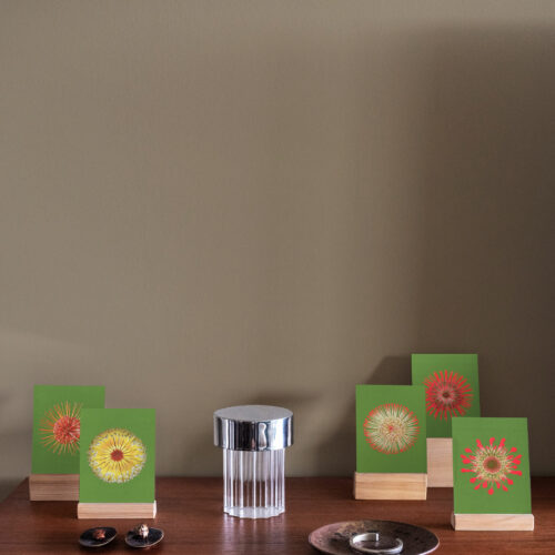 Bienvenue Studios small print collection postcard set displayed on a table