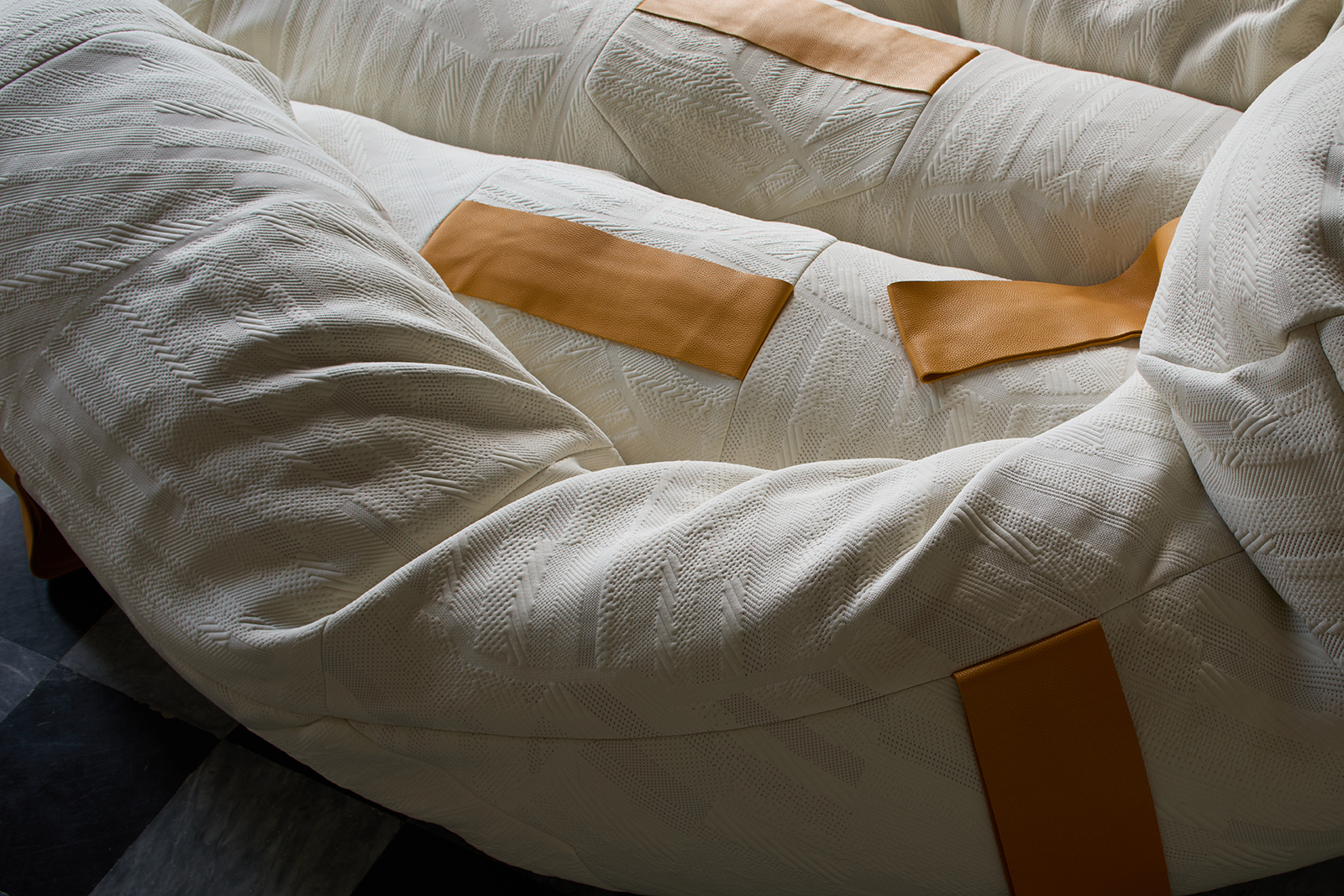 A detail of the fabric covering the Soft Monuments piece by Pastina.