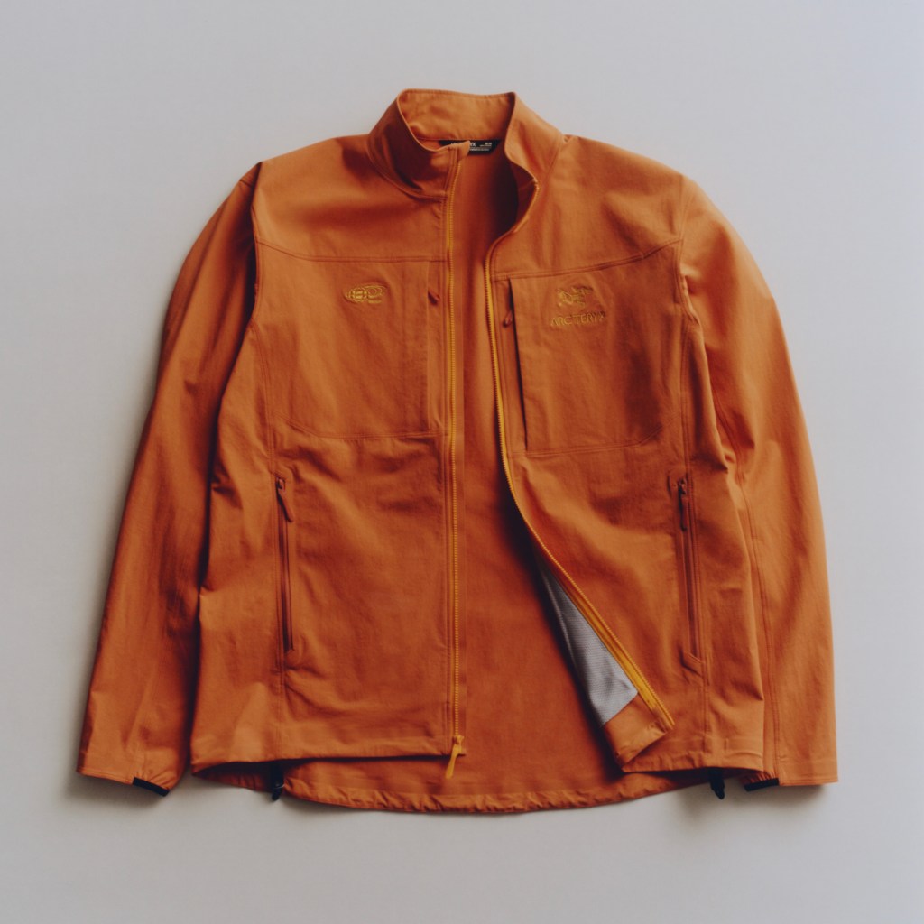 ARC'TERYX × BEAMS Anniversary Collection Gamma Jacket in orange on a plain background