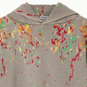 House of Errors' embroidered paint hoodie, front view, detail, on a plain background