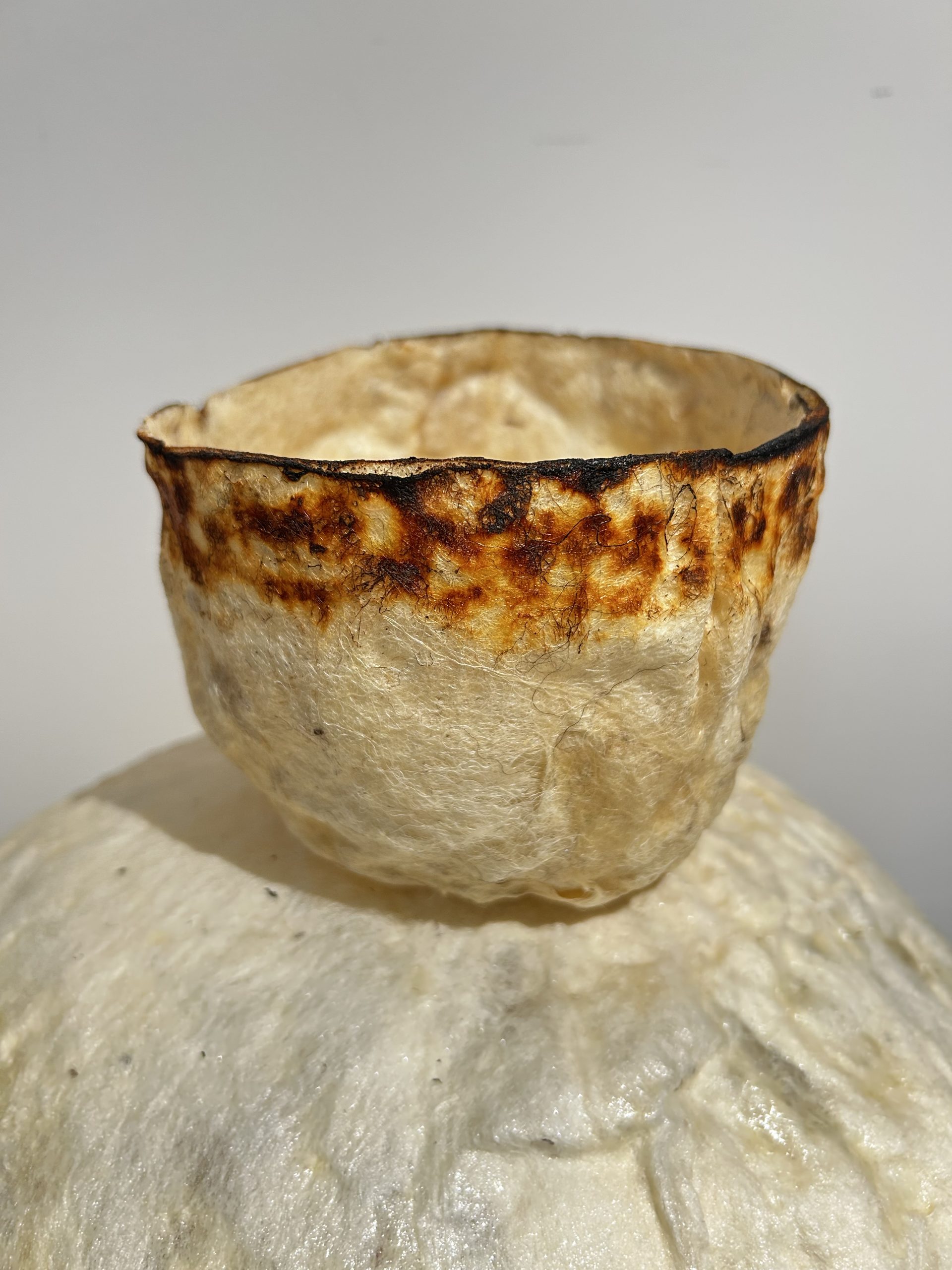 A burnt wool vessel by Sandra Battistel.