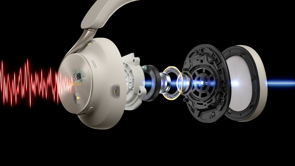A rendering of the Technics Adaptive Noise Cancelling technology on a black background.