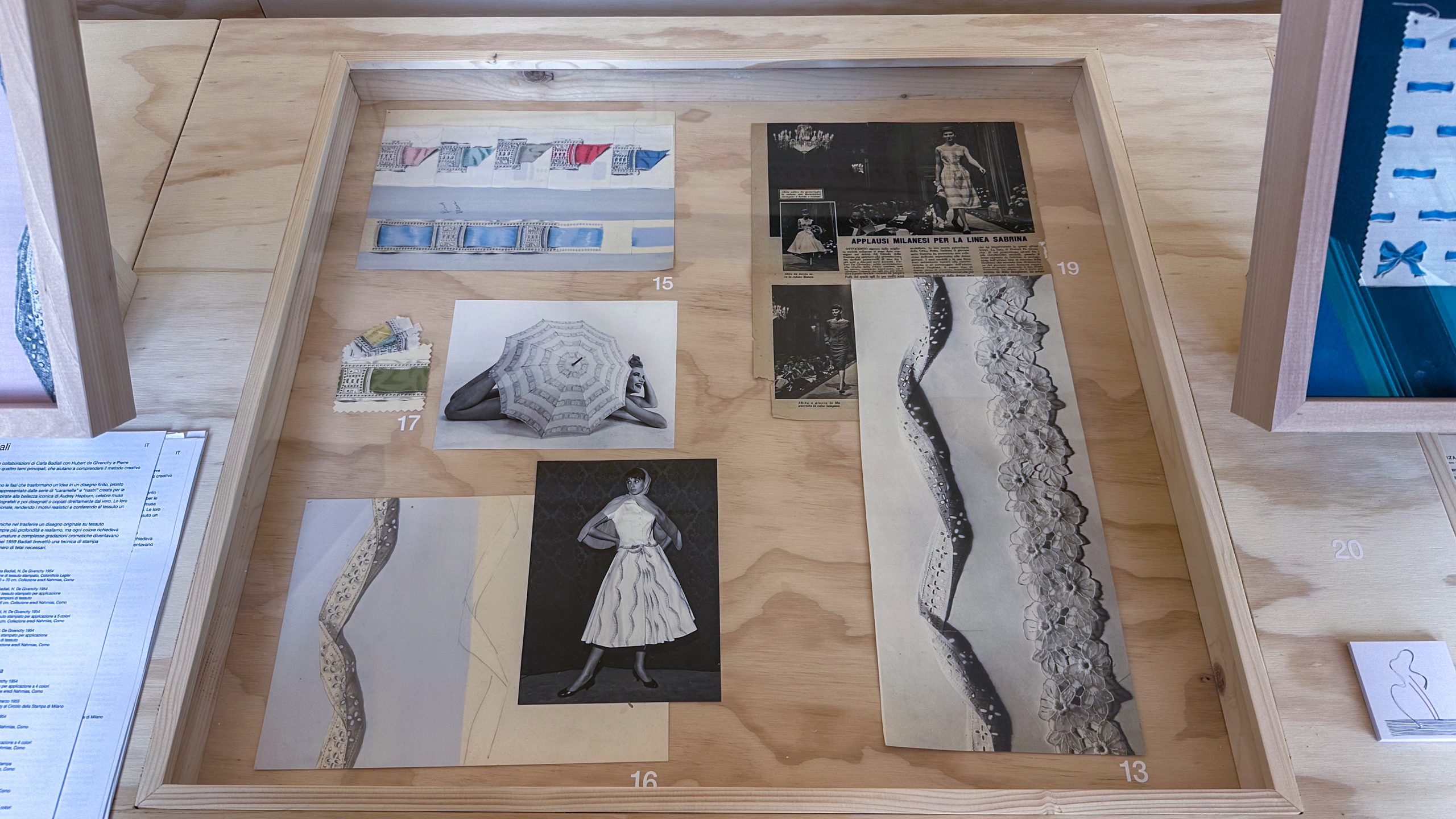 An overhead shot of some of the paper items in the Archivio Carla Badiali.