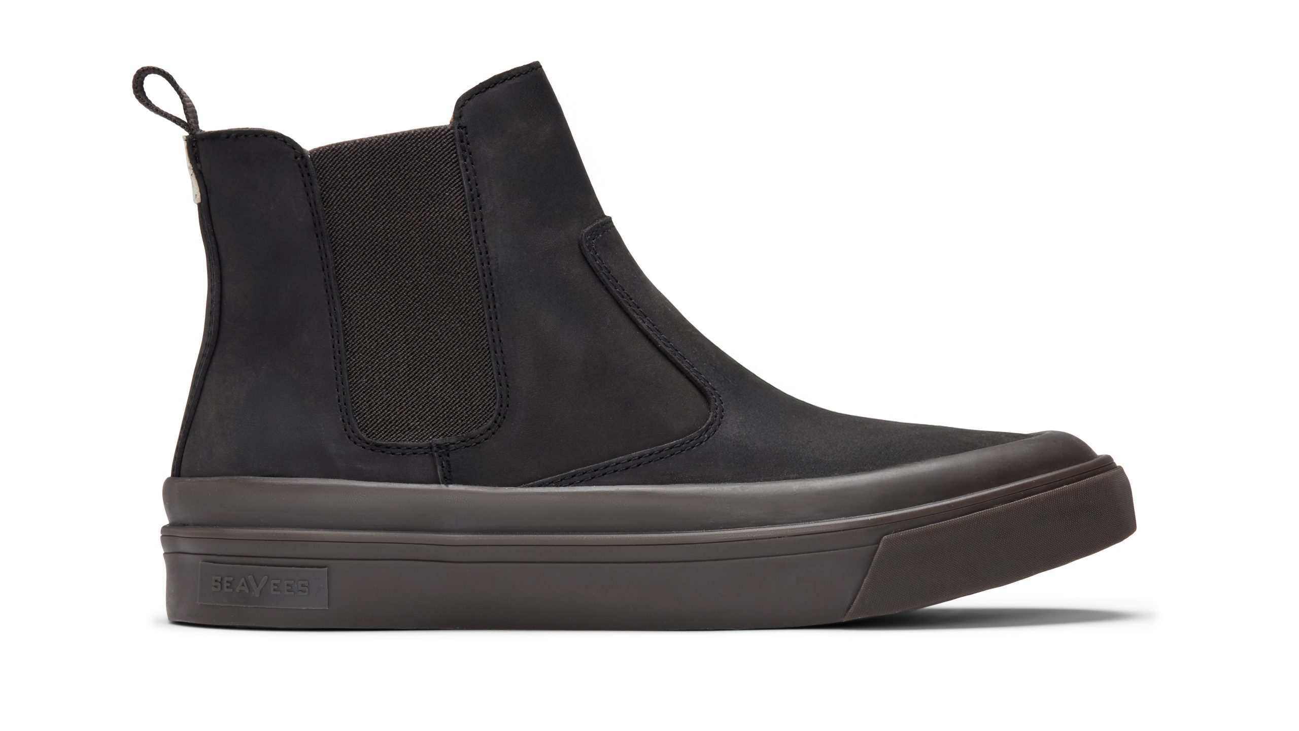 A black Beyond and Back boot shot from the side on a white background.