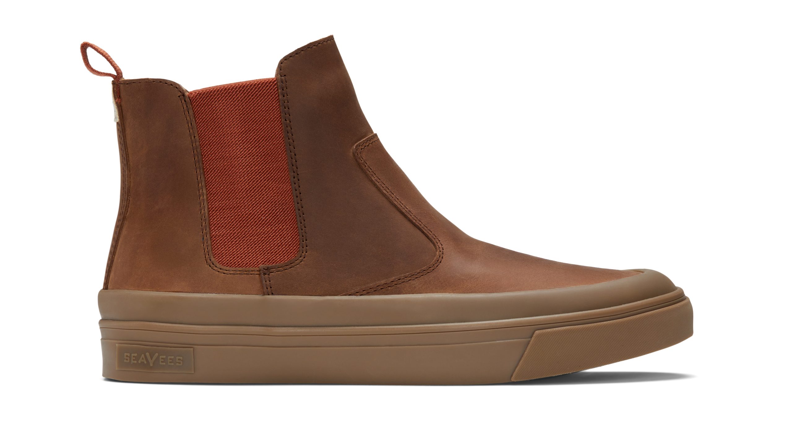 A brown and orange Beyond and Back boot shot from the side on a white background.