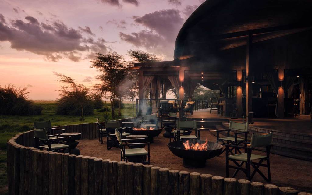 A firepit at sunset on the property of Kitirua Plains Lodge.